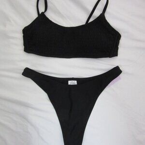 wild fable 2 Piece Bikini Black Smocked Ultra Cheeky Size Small NWT
